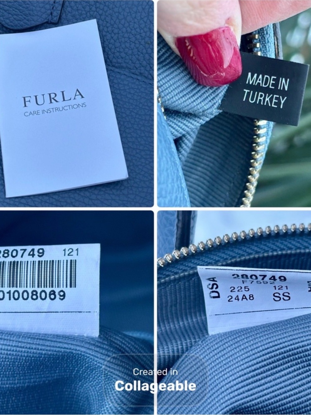 Furla Navy Leather Satchel Crossbody Bag - NWOT - Picture 5 of 15